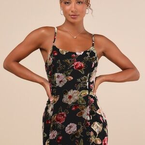 Lulus Dramatic Sweetness Black Floral Velvet Burnout Mini Dress - Size XS